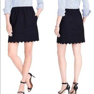 J. Crew Scalloped Linen Blend Mini Skirt In Black Size 6 EUC